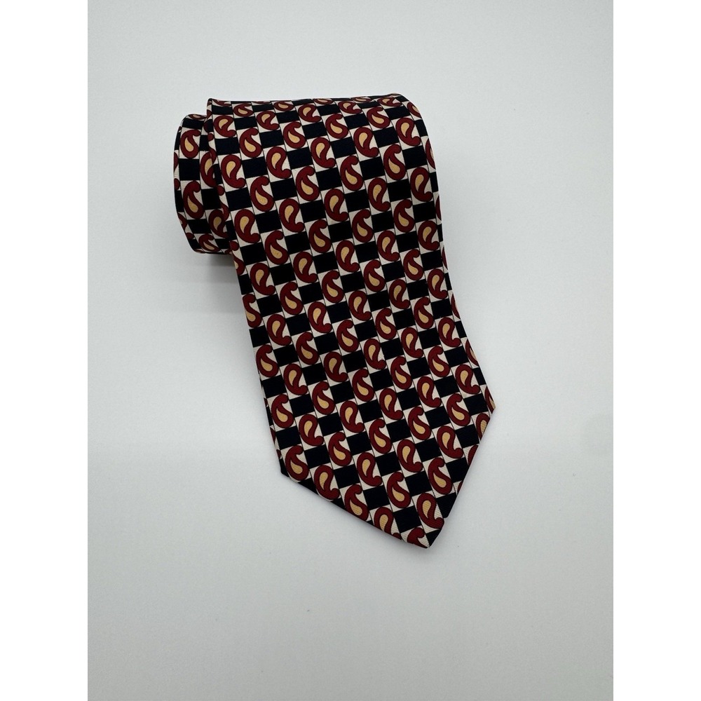 Brooks Brothers Makers‎ Tie All Silk USA Navy Red Paisley Checkered Classic Tie